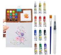 15 Grid Wooden Travel Paint Palette Mini Portable Watercolor Palette Pocket Artist Watercolour with Clip 12 Color Paint Wooden Grid Paint Box Sketchbook Palette for Paint (15 grid+12 paint)