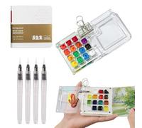 15 Grids Acrylic Travel Paint Palette Kit, Miniature Watercolor Painting Palette Kit, Pocket Artist Watercolor Travel Set Portable Watercolor Palette Box Kit with Brush Clip Sketchbook(No pigment)