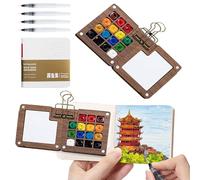 15 Grids Walnut Mini Watercolor Palette, Portable Nano Palette, Pocket Artist Watercolors Travel Set Inclouding Binder Clip, Brush Pens and Watercolor Sketch Book (No Paints)