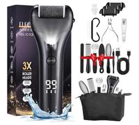 15 in 1 Electric Foot File for Hard Skin, Rechargeable Foot Callus Remover with 3 Roller Heads, LED Display & 3 Speed, Foot Care Kit with Storage Bag for Dry Dead Skin Cracked Heels Calluses
