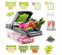 15-in-1 Multifunctional Vegetable Chopper & Mandoline Slicer - Premium Food Cutter with 7 Blades, Peeler, Cleaning Brush & Protective Mitt for Easy Veggie & Fruit Slicing with Free Gloves.