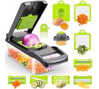 15 - in - 1 Multifunctional Vegetable & Fruit Chopper - Slice, Dice & More for Salads, etc., Black & Green