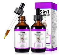 15 in 1 Multivitamin Drops for Cats 2x60ml,Cat Vitamin and Supplements with Glucosamine & Cranberry- Cat Multivitamins Liquid Supports Immune Health, Skin, Coat, Heart Health, Hip & Joint