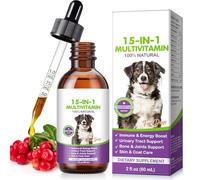 15 in 1 Multivitamin Drops for Dogs, 60ML Daily Vitamins for Dogs, Helps with Hip & Joint, Immune System, Skin Coat, Gut Health