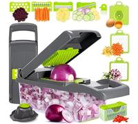15 in 1 Vegetable Chopper and Mandoline Slicer - 8 Interchangeable Blades - Onion, Salad, Veg Chopper and Dicer - Quickly and Safely Chops Fruits - Veg Slicer