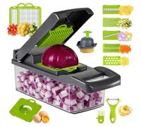 15-in-1 Vegetable Chopper, Kitchen Gadgets with 8 Blades, Food,Veggie, Onion Chopper, Cucumber Slicer, Versatile Mandoline, Includes Egg Separator & Vegetable Peeler, Gray