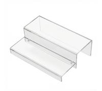 15 Inch 2-Tier Acrylic Liquor Bottle Display Shelf Clear 5mm Thick Step Design Organizer for Home Bar Kitchen Countertop Wine and Seasoning Storage Rack