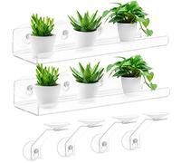 15 Inch Acrylic Window Sill Extender Shelf 2-Pack - Suction Cup Plant Shelf with Support Brackets for Balcony Flower Pots, Indoor Herb Gardens, Hanging Succulents & Succulent Planters