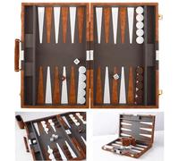 15 Inch Backgammon Set 2 Players, Travel Classic Backgammon Set with Portable Premium Leather Case, Wooden Luxury Folding Puzzle Backgammon Board game for Adults Board Game, Tactical Board Game Ideas