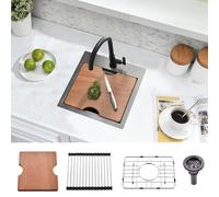 15 Inch Black Bar Sink Drop in Workstation-SOMRXO 15"×15" Small Kitchen Sink Drop in Workstation Ledge RV Sink 16 Gauge 304 Gunmetal Black Stainless Steel Bar Sink Small Kitchen Sink Bar＆Prep Sink