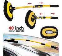 15 Inch Curved Car Wash Brush With Telescopic Aluminum Handle Heavy-Duty Detailing Tool For Hard To Reach Areas
