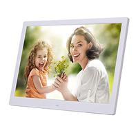 15-inch Digital Photo Frame, High-resolution LCD Screen, Picture Video Photo Frame Calendar, Alarm Clock, Supports Multiple File Formats and External USB and SD Cards (White)