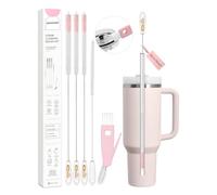 15 Inch Extra Long Straw Cleaner Brush Set, 5PCS for Stanley 40 oz Tumblers | 4 Straw Brushes in 6/8/10/12mm plus a 3-in-1 Cup Lid Brush, Reusable Cleaning Kit for Owala, Yeti and 20-40 oz Tumblers, Pink