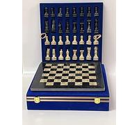15-Inch Handcrafted Marble Chess Set with Blue Velvet Gift Box - Stone Chessboard & Carved Pieces (Black Coral)