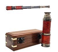15 Inch Nautical Handheld Pirate Brass Telescope with Wooden Box/Case, Collapsible Monocular Telescope for Hiking Camping Outdoor Traveler