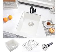 15 Inch Undermount Bar Sink-VASOYO 15x17 White Quartz Composite Kitchen Bar Sink Wet Bar Prep Sinks Single Bowl Small Kitchen Sink with Bottom Grid