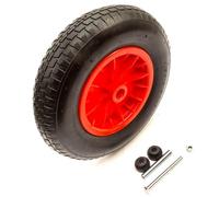 15 Inch Wheelbarrow 4.80/4.00-8 Wheel Pneumatic Tyre With Axle Set Red 2 Ply Schrader Straight Valve 13mm Axle 95mm Hub Barrow Cart Max Weight 180 kg