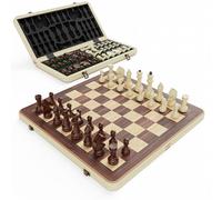 15 Inch Wooden Chess Set, Folding Chess Board with Staunton Pieces and 2 Extra Queens, Classic Strategy Board Game for Family Game Nights