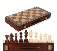 15 Inch Wooden Magnetic Chess Set with 2 Extra Queens, Handmade Foldable Board Game for Adults Beginners