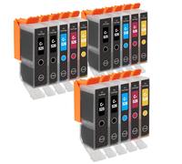Compatible 3 Go Inks Set of 5 Ink Cartridges to replace Canon PGI-525 & CLI-526 / non-OEM for PIXMA Printers (15 Pack)