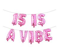 15 is a Vibe Balloon Banner, Funny15th Birthday Banner Decorations for Boys Girls Teens 15 Years Old, Happy 15th Birthday Party Supplies Gifts Ideas (15 IS A VIBE Pink Heart)