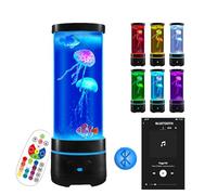 15" Jellyfish Lamp with Bluetooth Speaker - Black Modern Cylinder Aquarium with 4 Jellyfish (2 Large + 2 Small),16 Color LED Table Lamp with Blue Base Light, Remote Control, USB Powered, Ultra Quiet