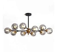 15-Lights Metal Industrial Modern RoundGlass During Light Vintage Black Chrome Finish Hanging Light for Living Room-Smoke Gray 6 Head (Smoke Gray 10 head)