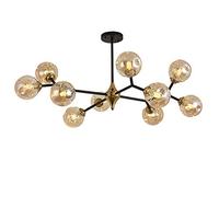15-Lights Metal Industrial Modern RoundGlass During Light Vintage Black Chrome Finish Hanging Light for Living Room-Smoke Gray 6 Head (Chrome 10 head)
