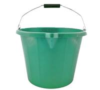 15 Litre Heavy Duty Builders Bucket - Durable Plastic Construction with Pouring Lip & Strong Metal Handle - Graduated in Gallons and Litres - Multipurpose Mixing, Available in 5 Colours_GREEN