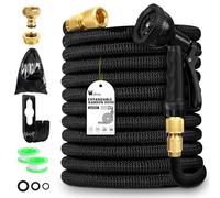 15 m / 50 ft Flexible Garden Hose with Latex Core, Expandable Water Hose with 10 Function Nozzle Shower and 1/2 Inch 3/4 Inch Brass Connections, Garden Shower Flexible Hose for Gardening