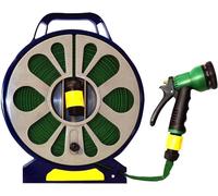 15 METRE 50 FEET FLAT HOSE PIPE REEL NOZZLE WATER GARDEN PLANT GRASS SPRAY HP110