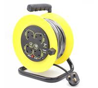15 Metre Extension Lead, Extension Cable with 4 UK Socket，Metal Frame - Free Standing, Extension Lead Reel with Electric Cut Out to Prevent Overloading, Waterproof Extension Reel for Outdoor/Indoor