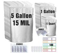 15 Mil 5 Gallon Mylar Bags for Food Storage with 2500cc Oxygen Absorbers - 55 Pack Mylar Bags Include 5 Gallon, 1 Gallon,1 Quart, 100 Pcs Labels and 500cc Oxygen Absorbers for Long Term Food Storage