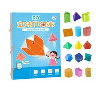 15 Models Colorful Geometry Play Book with Cute Animal Stickers, Math Manipulatives Geometric Shapes Kit, Pattern Blocks with Adhesive Tape for Kids Learning Spatial Thinking
