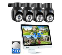 【15" Monitor + 3TB】 Hiseeu Wireless Security Camera System, 10CH NVR Wireless CCTV Camera Systems, 4X5MP PTZ Camera Outdoor, Color Night Vision, Motion detection, 2-Way Audio, 3TB Hard Drive