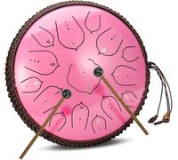 15 Notes 14 Inches Steel Tongue Drum Set D Key Percussion Instrument For Yoga Meditation Entertainment Concert Musical Education With Travel Bag And Mallets, Pink