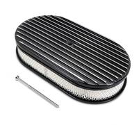 15" Oval Full Finned Black Aluminum Nostalgia Center Air Cleaner Compatible With Chevy Ford Hot Rod Rat Rod Muscle Car or Custom Car Fits 5 1/8" Carburetors