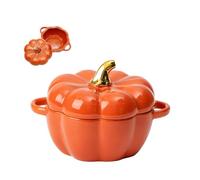 15 Oz Oven Safe Pumpkin Bowls, Cute Bowl, Pumpkin Ramekins with Lids, Ceramics Pumpkin Bowl with Handle, pumpkin soup bowls for Thanksgiving Halloween Party (Orange)