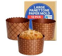 15 oz Panettone Paper Mold Standard | 12 Pack | Round Non Stick Panettone Paper Baking Molds Kulich Paska Pascha Brown Design