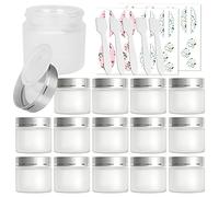 15 Pack, 2 oz 60ml Frosted Glass Jars with Silver Lids & Inner Liners, Empty Matte Clear Round Refillable Cosmetic Containers Travel Jars for Cosmetics,Body Butter,Scrubs,Face Cream Lotion and More