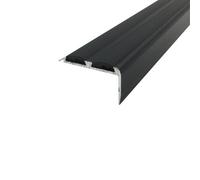 15 Pack A37 36 X 20mm Anodised Aluminium Non Slip Rubber Stair Nosing Edge Trim With Inserts - Black With Black Rubber, 0.9M