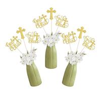 15 Pack Baptism Party Decorations, God Bless Centerpiece Sticks, Glitter First Holy Communion Table Toppers Decorations for Religious God Bless Babyshower Christian Party Decorations Gold