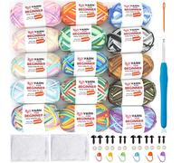 15 Pack Beginners Crochet Yarn Rainbow Crochet Yarn for Crocheting Knitting with Easy-to-See Stitches Neutral Crochet Yarn for Beginners Crochet Kit(15x50g)-Variegated Mix