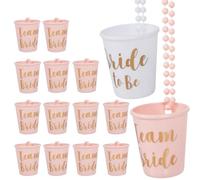 15-Pack Bride & Groom Shot Glass Necklaces - Plastic Beaded Hen Party Cups, Reusable for Bachelorette, Bridal Shower & Stag Do Decorations(15,White + Powder)