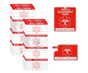 15 Pack Emergency Medical Cards Tri-Folding with Protective Sleeves- PVC Medical Equipment Inside Pocket Wallet Card, Health Alert Contact Information ID Card for First Responders, Caretakers