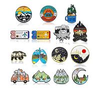 15 Pack Enamel Pin Backpack Aesthetic Enamel Pin Set Natural Button Pins Vintage Lapel Pins Camping Pins
