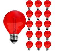 15 Pack G40 Plastic LED Replacement Light Bulbs 1W Shatterproof Red Color Filament Globe Bulbs E12 Candelabra Base Christmas Round Replacement Bulbs for Outdoor Indoor Patio String Lights(Red)