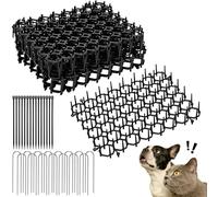 15 Pack Humane Cat Deterrent Mats, 20 x 15 cm Plastic Anti-Cat Spike Mats with Spikes, Safe Cat Scat Mat for Furniture, Garden, Flower Bed, Indoor & Outdoor Use, Includes Ground Stakes and Cable Ties