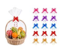 15 Pack Large Clear Cellophane Hamper Bags with Pull Bows 70x50cm for Gifts | Food Grade Material,Reinforced Tear Proof Edges,Pre Cut Design,Dust & Moisture Resistant,Multi Occasion Use,Easy Application