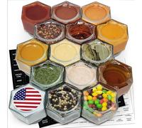 15 Pack Magnetic Spice Jars Large 4 oz Refrigerator Hexagon Glass Spice Jars Magnetic Lids Shaker Spice Labels Magnetic Glass Spice Containers for RV Travel Trailer Kitchen Fridge Cabinet Wall mount